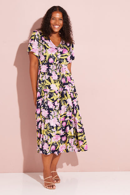 Evelyn Dress - Navy/Pink Azalea