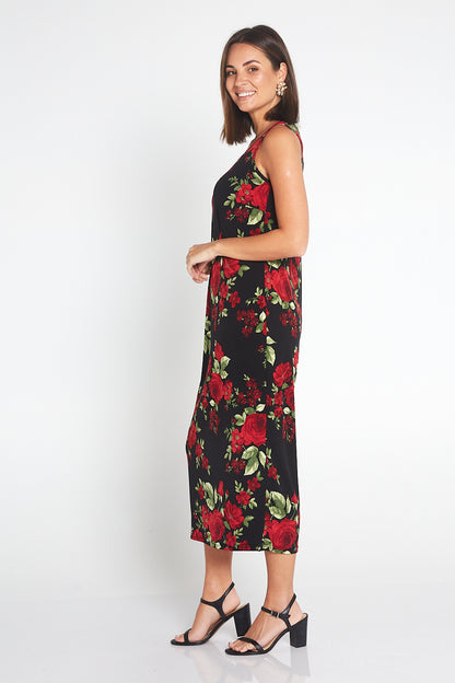 Findon Midi Slip Dress - Roses