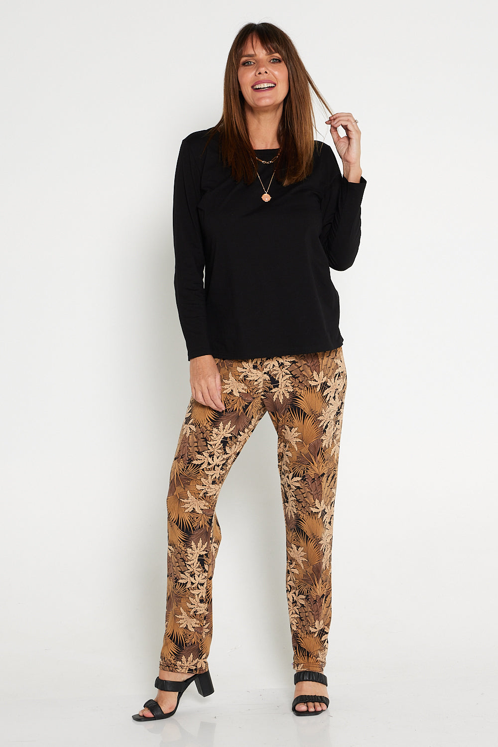 Gianna Printed Pants - Brown Leaves