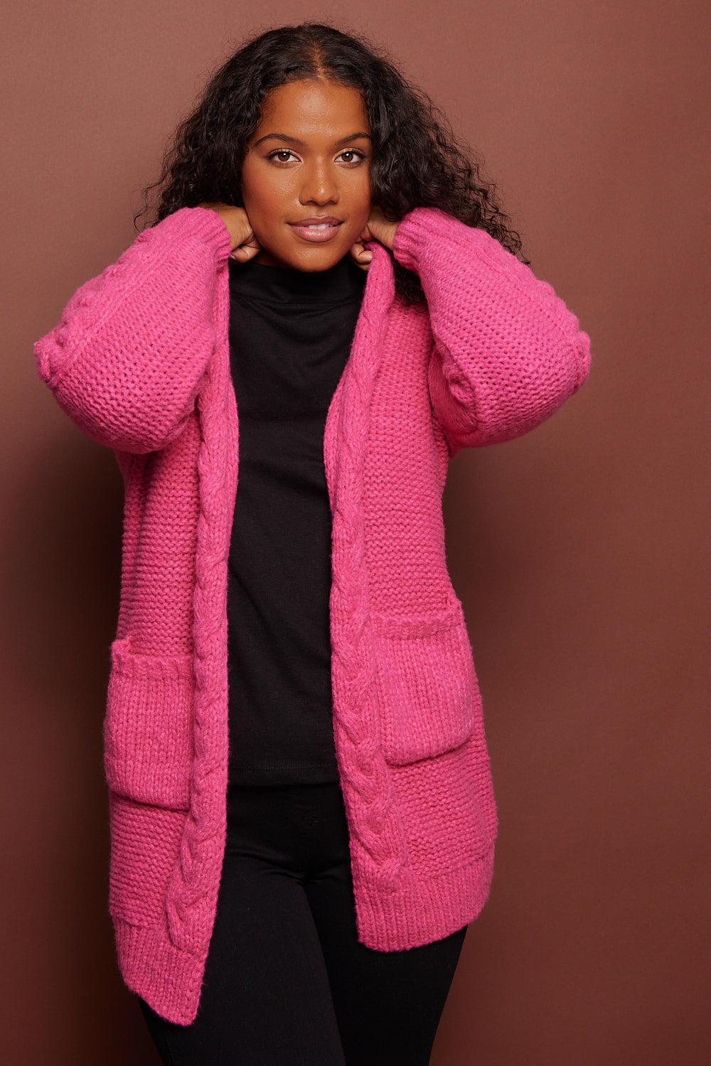 Hannah Cable Knit Cardigan - Hot Pink