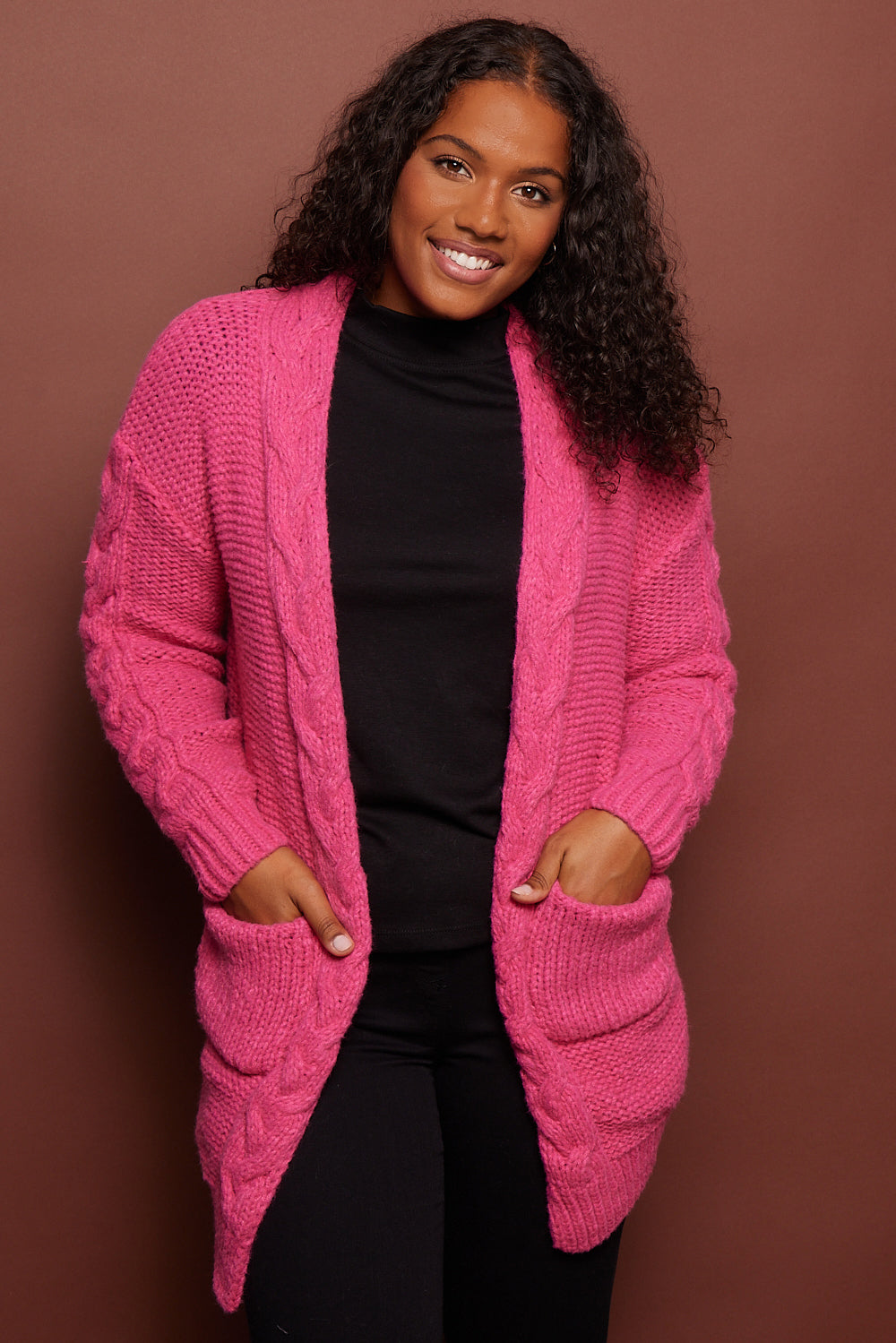 Hannah Cable Knit Cardigan - Hot Pink