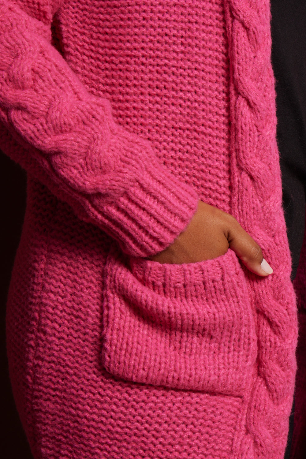 Hannah Cable Knit Cardigan - Hot Pink