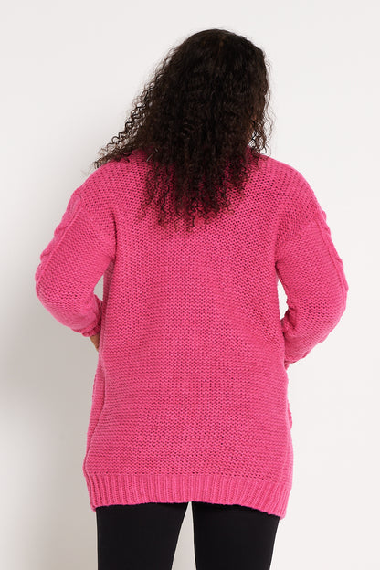Hannah Cable Knit Cardigan - Hot Pink