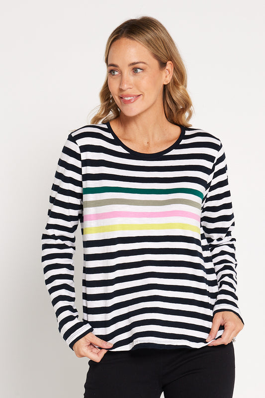 Harmony Long Sleeve Cotton Tee - Navy/Stripe