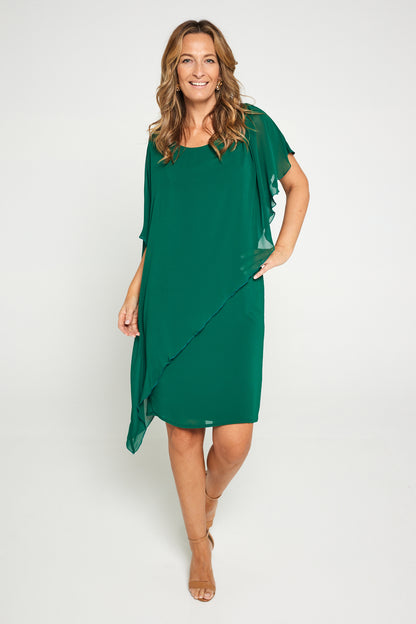 Hilda Chiffon Overlay Dress - Forest Green