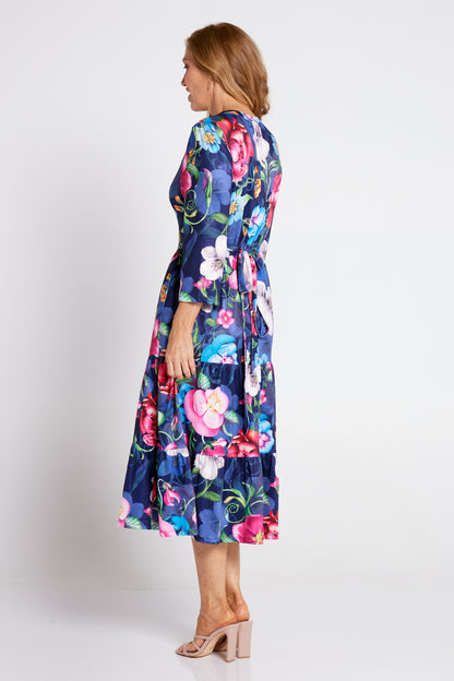 Imogen Wrap Dress - Navy/Pink Bouquet