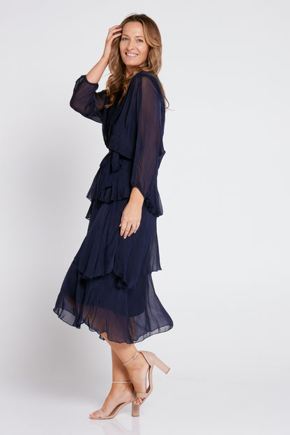 Isabella Silk Dress - Navy