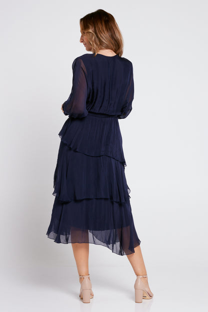 Isabella Silk Dress - Navy