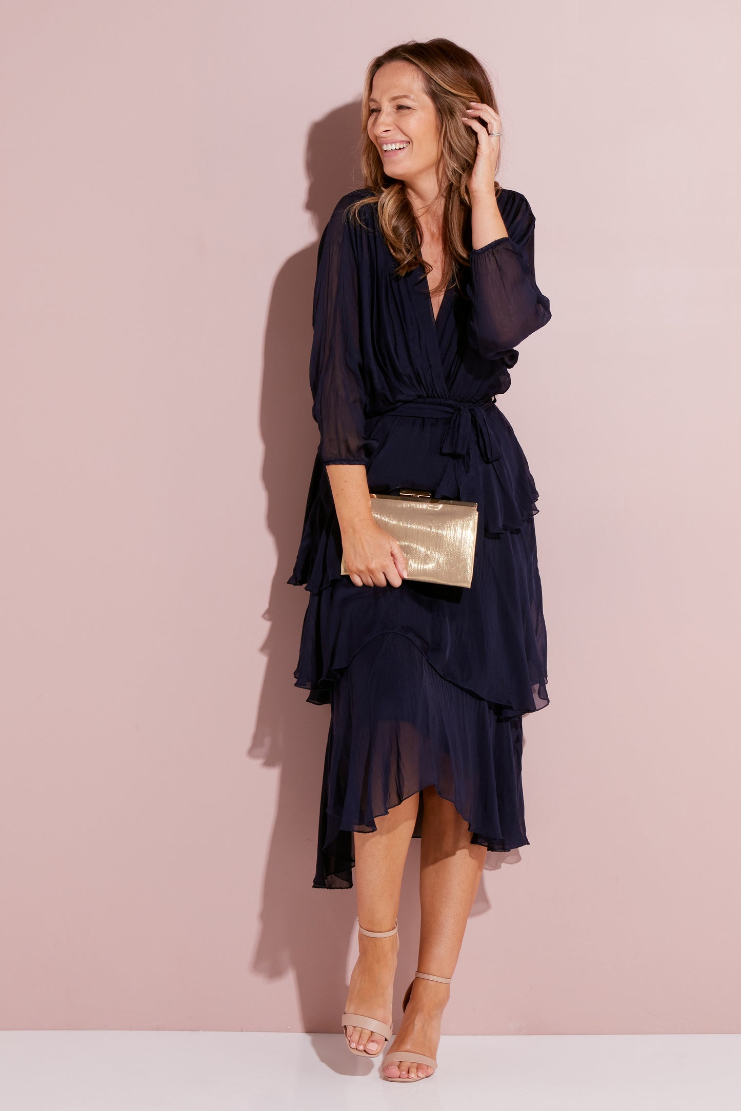 Isabella Silk Dress - Navy