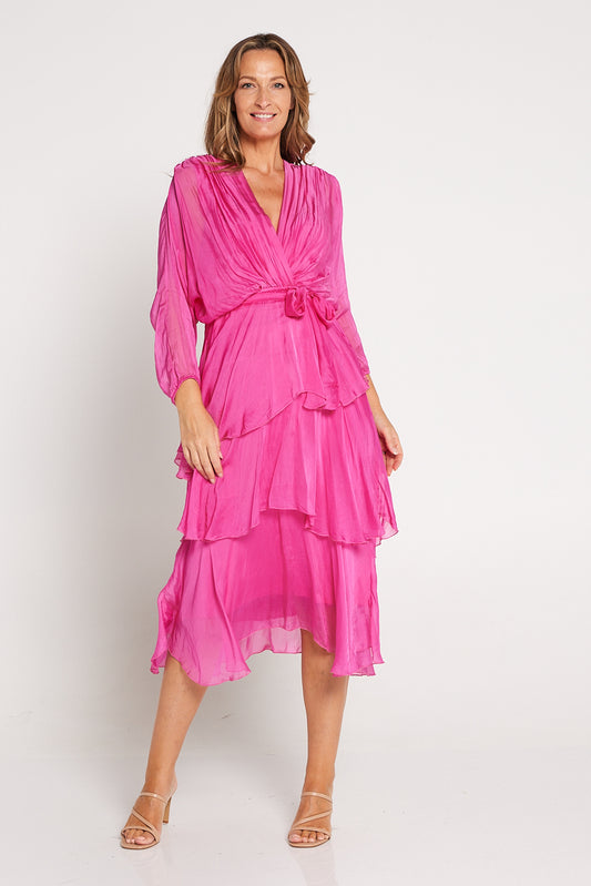 Isabella Silk Dress - Fuchsia