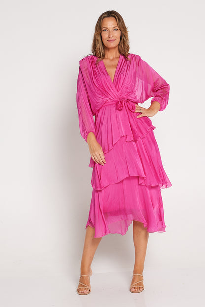 Isabella Silk Dress - Fuchsia