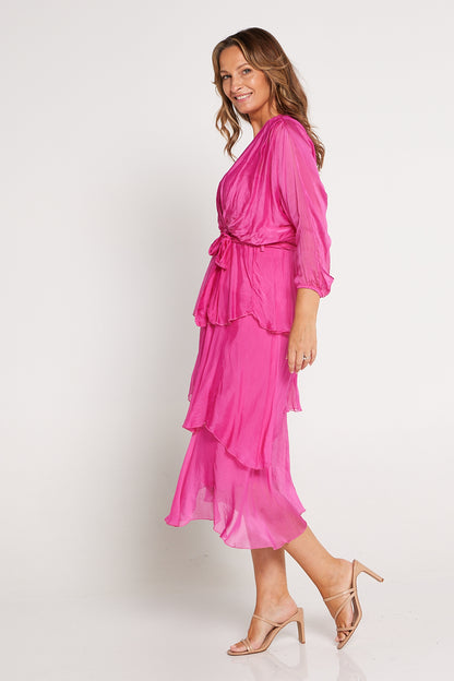 Isabella Silk Dress - Fuchsia