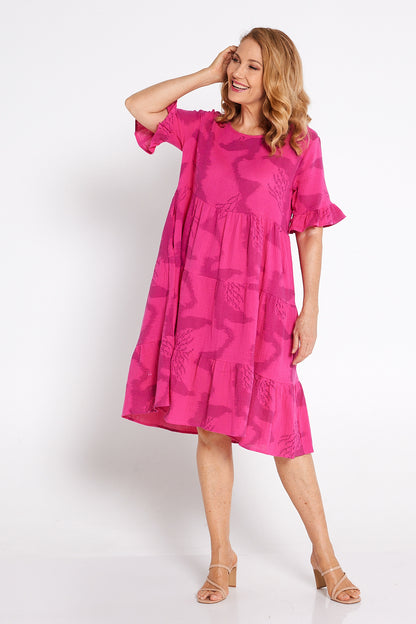 Jackson Cotton Muslin Dress - Hot Pink Print