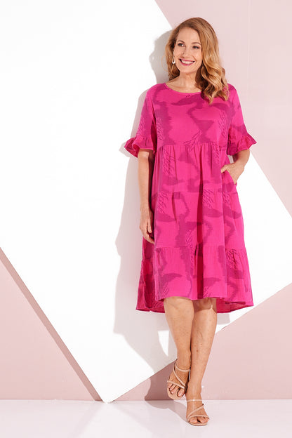 Jackson Cotton Muslin Dress - Hot Pink Print