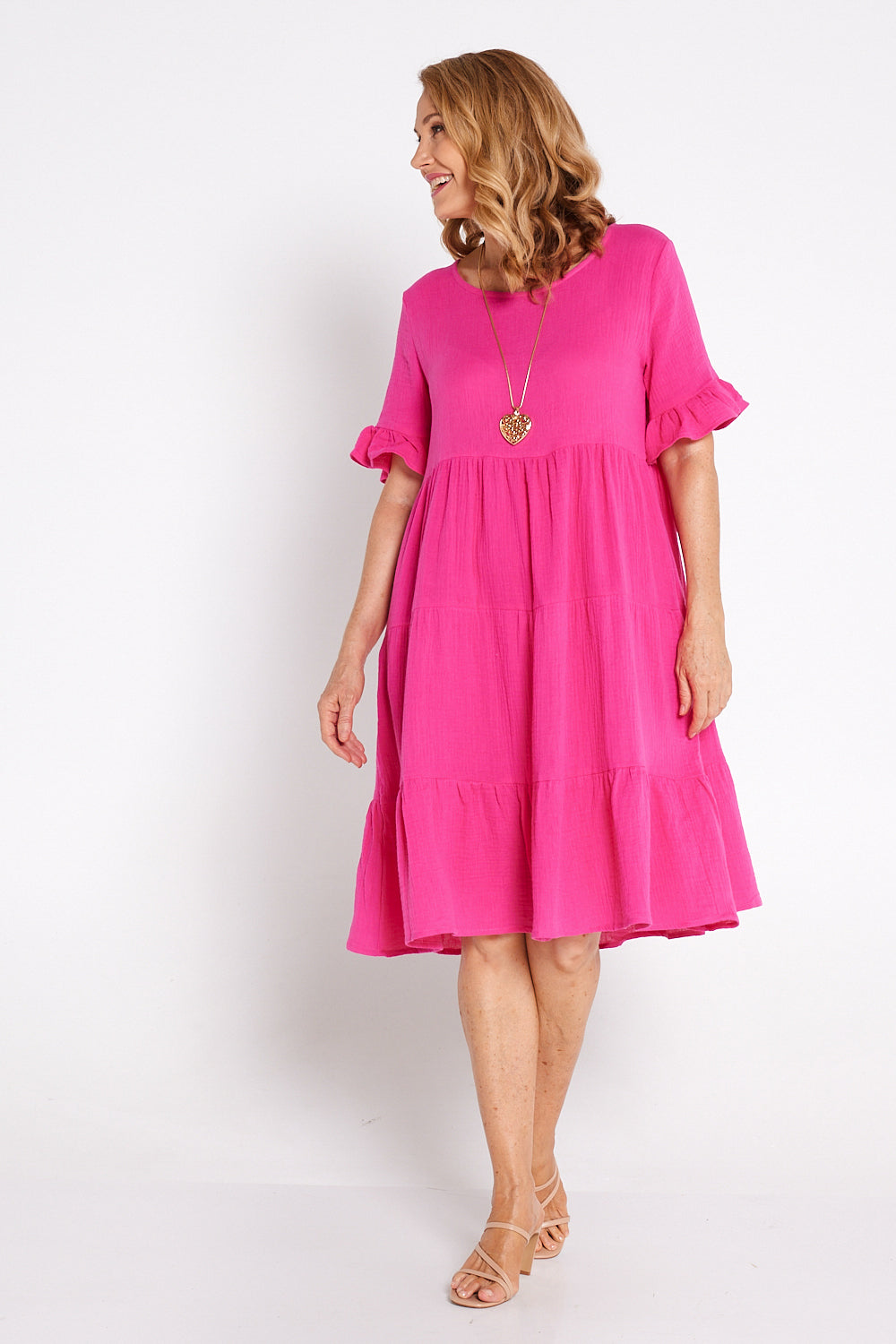 Jackson Cotton Muslin Dress - Hot Pink