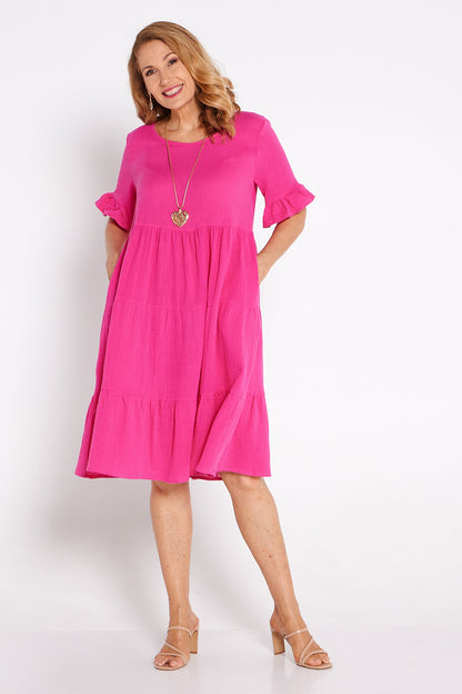 Jackson Cotton Muslin Dress - Hot Pink