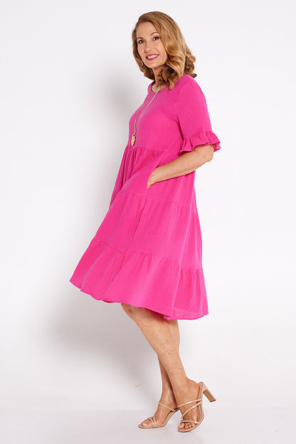 Jackson Cotton Muslin Dress - Hot Pink