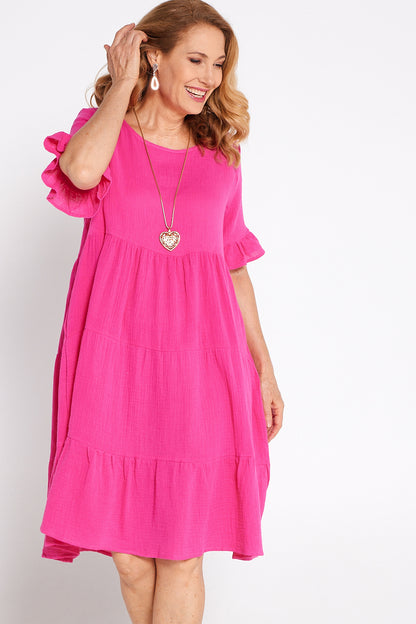 Jackson Cotton Muslin Dress - Hot Pink