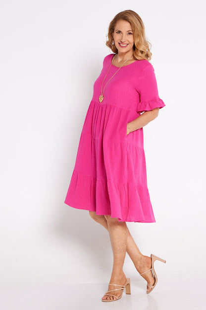 Jackson Cotton Muslin Dress - Hot Pink
