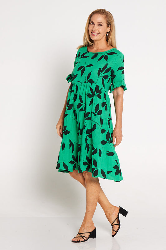 Jackson Cotton Dress - Green Leaves