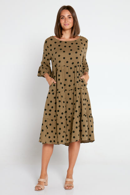 Jackson Dress - Khaki Black Spot