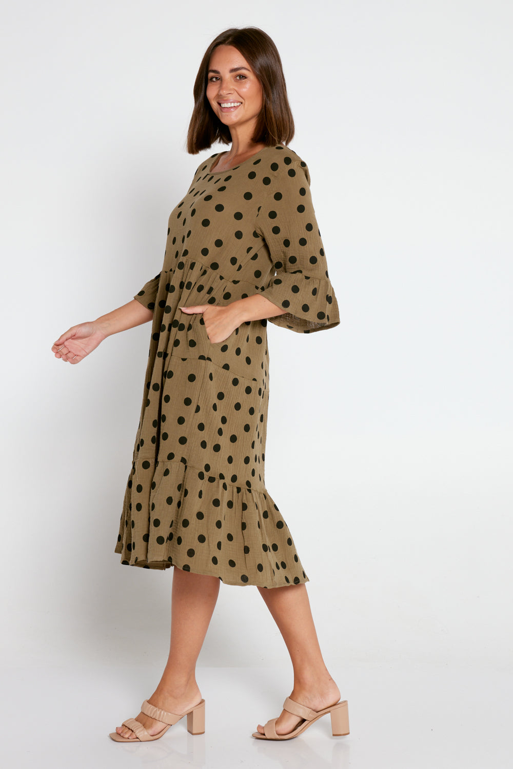 Jackson Dress - Khaki Black Spot