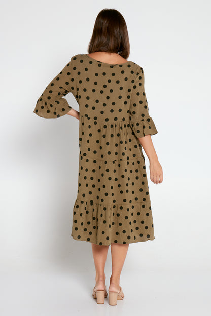 Jackson Dress - Khaki Black Spot