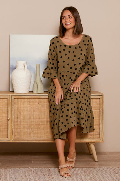 Jackson Dress - Khaki Black Spot