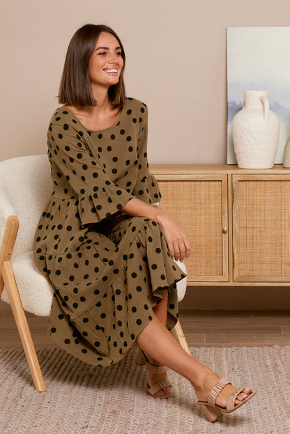 Jackson Dress - Khaki Black Spot