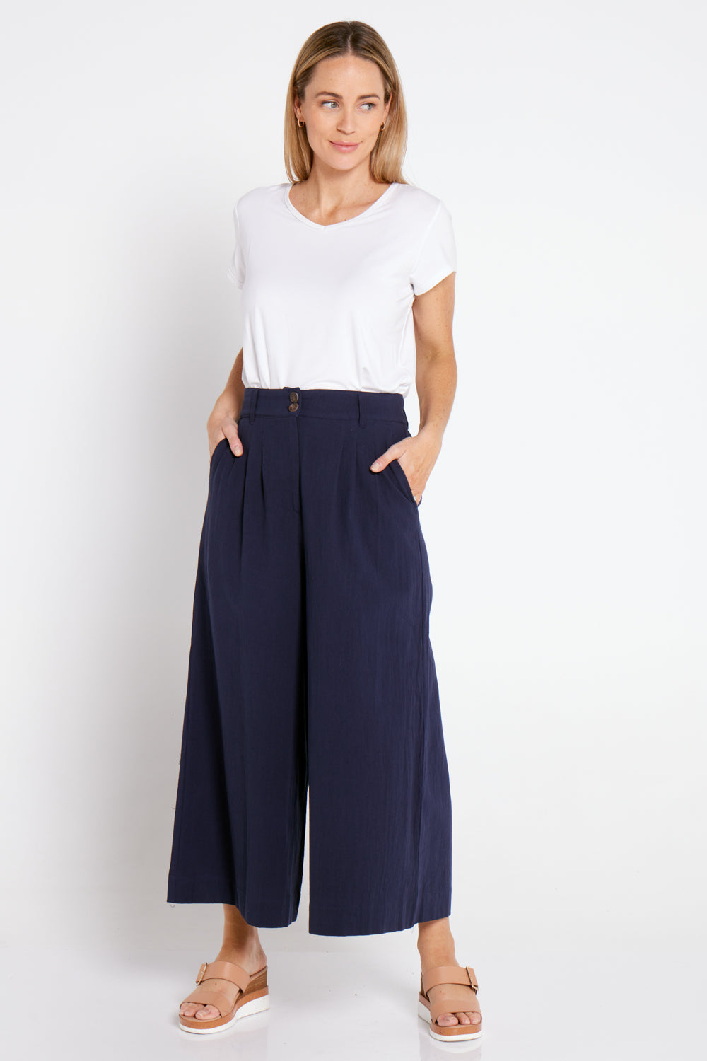 Jetta Upcycled Cotton Culottes - Navy