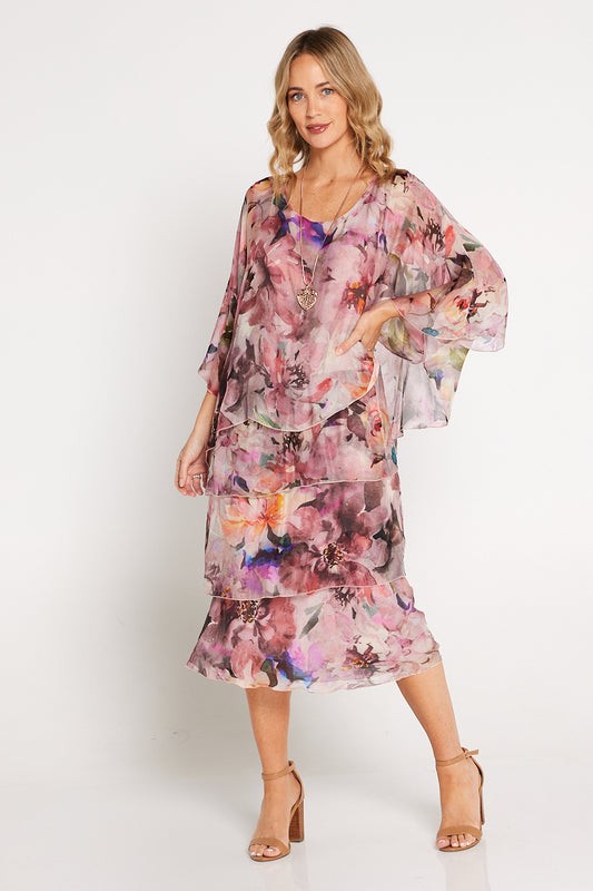 Alessandra Silk Dress - Pink Mauve Floral