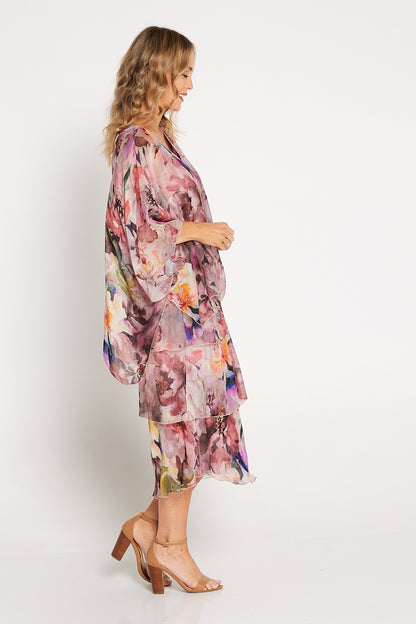 Alessandra Silk Dress - Pink Mauve Floral