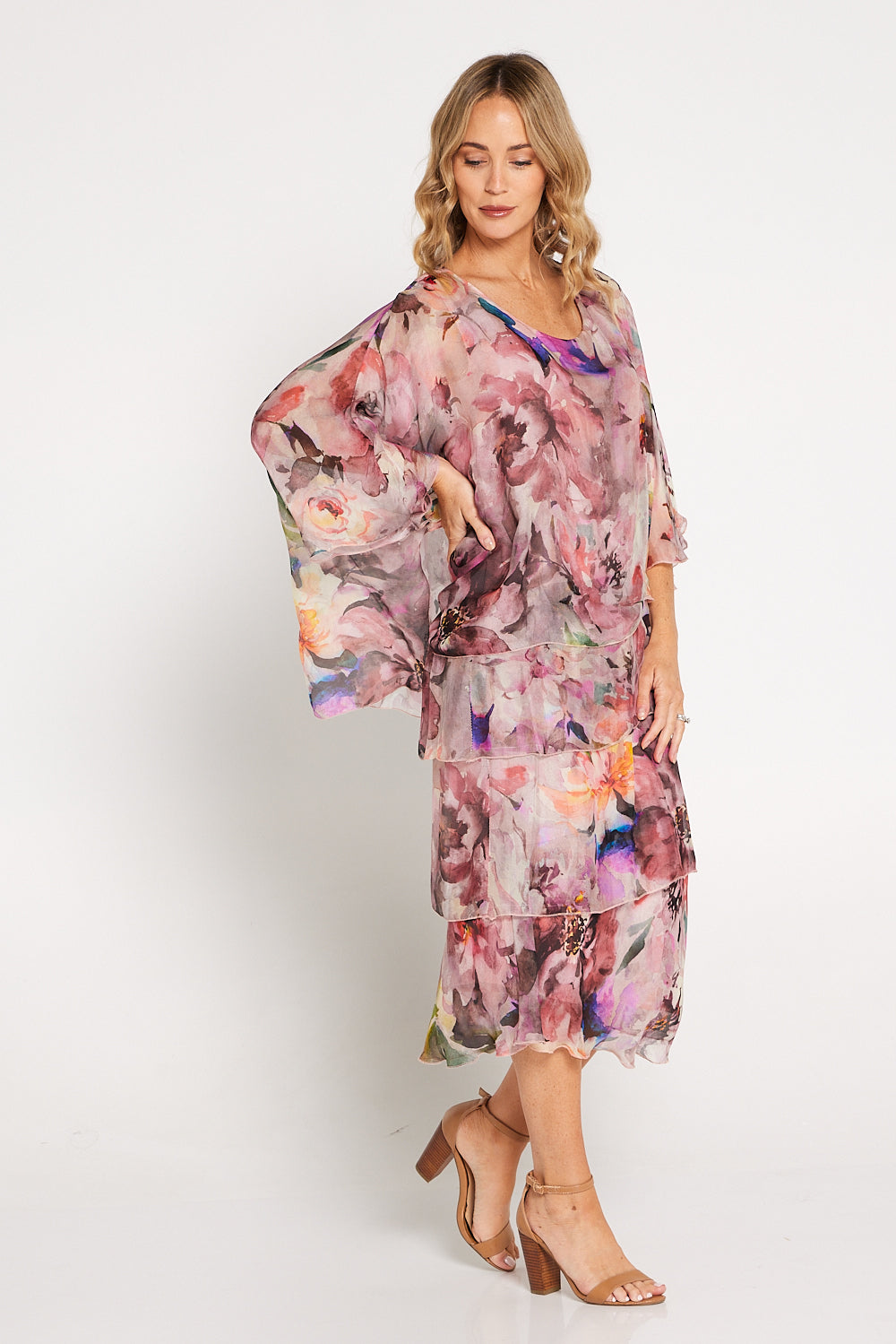 Alessandra Silk Dress - Pink Mauve Floral