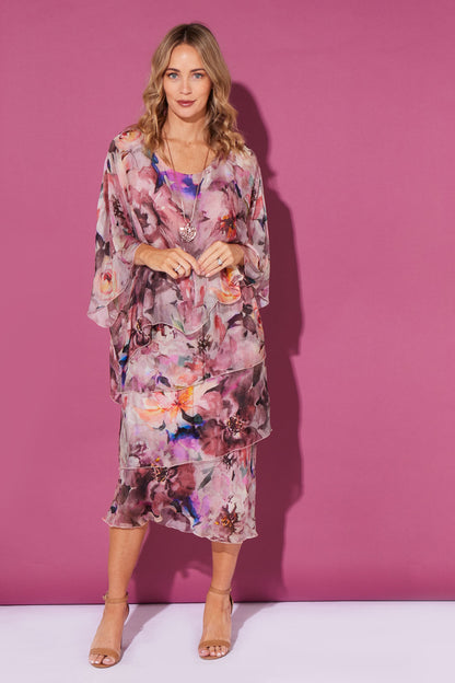 Alessandra Silk Dress - Pink Mauve Floral