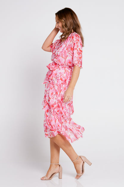 Loira Silk Dress - Pink floral