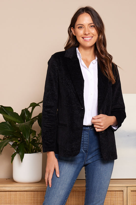 Maddie Marble Cord Blazer - Black