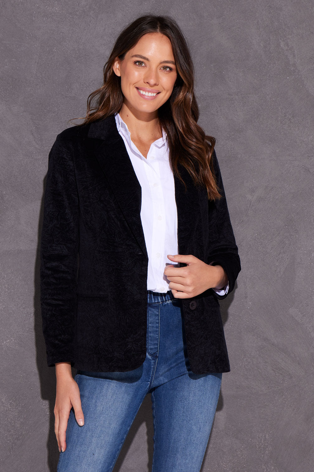 Maddie Marble Cord Blazer - Black