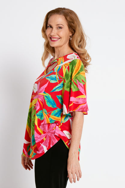 Marg Top - Red Pink Tropical