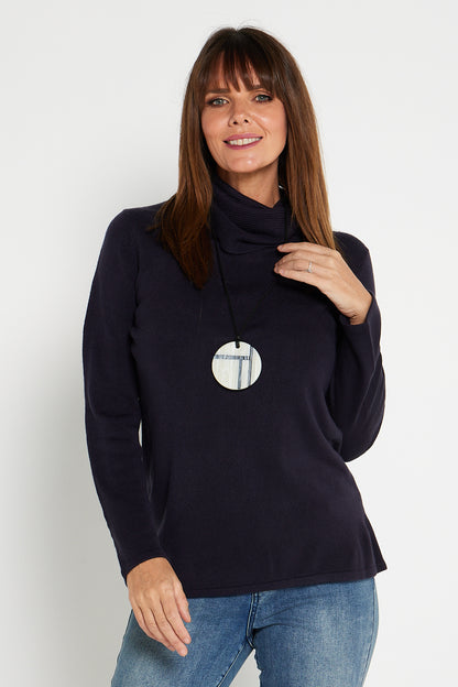 Marla Cowl Knit Top - Navy