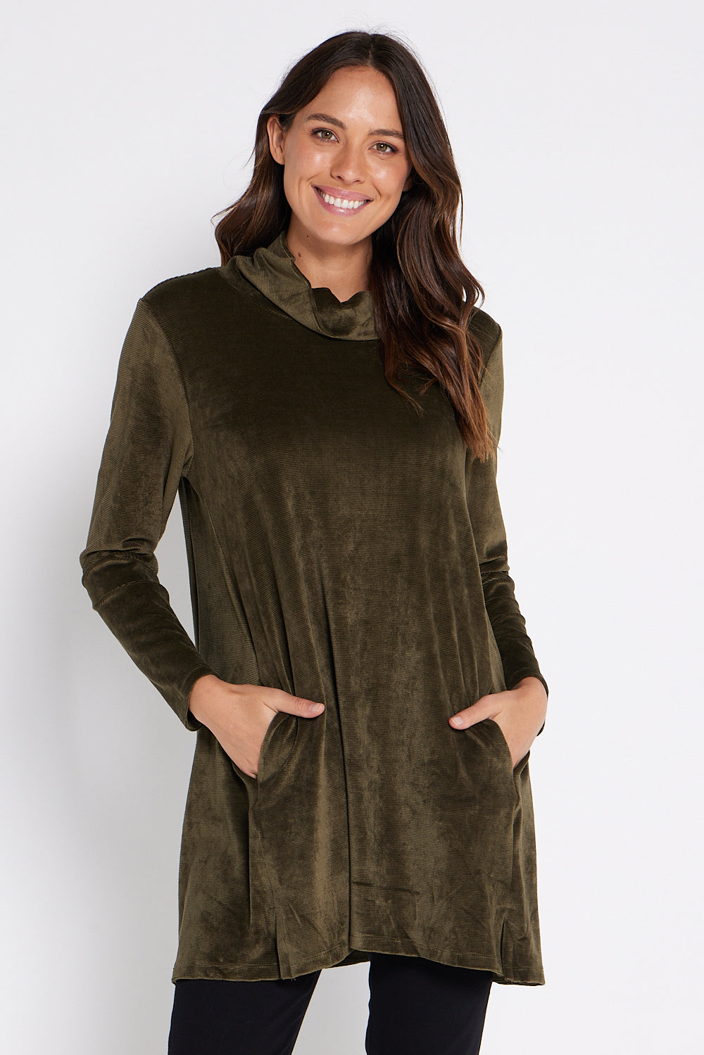 Melanie Velour Tunic - Khaki