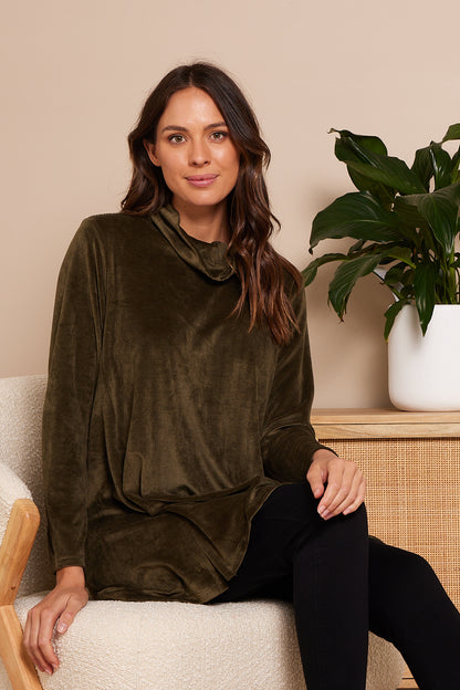 Melanie Velour Tunic - Khaki