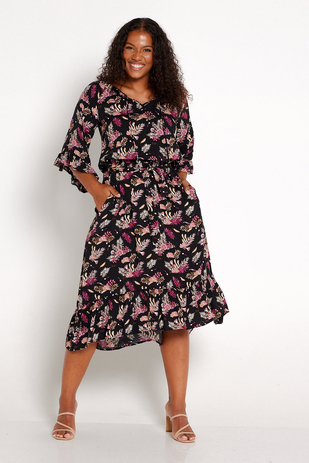 Petra Dress - Pink Floral Noir