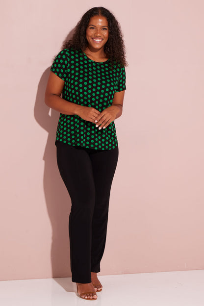 The Pleat Back Top - Black/Green Spot