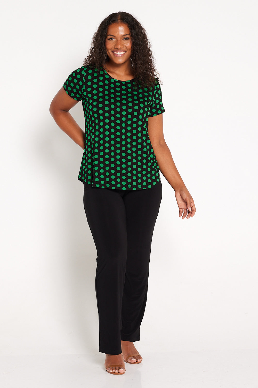 The Pleat Back Top - Black/Green Spot