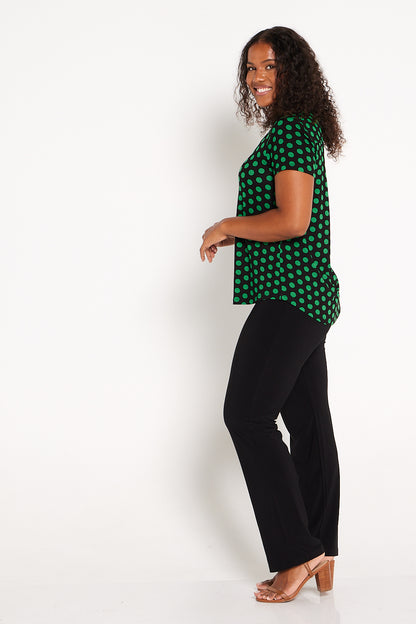 The Pleat Back Top - Black/Green Spot