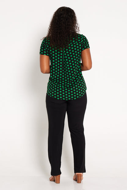 The Pleat Back Top - Black/Green Spot