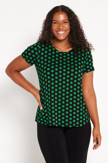 The Pleat Back Top - Black/Green Spot