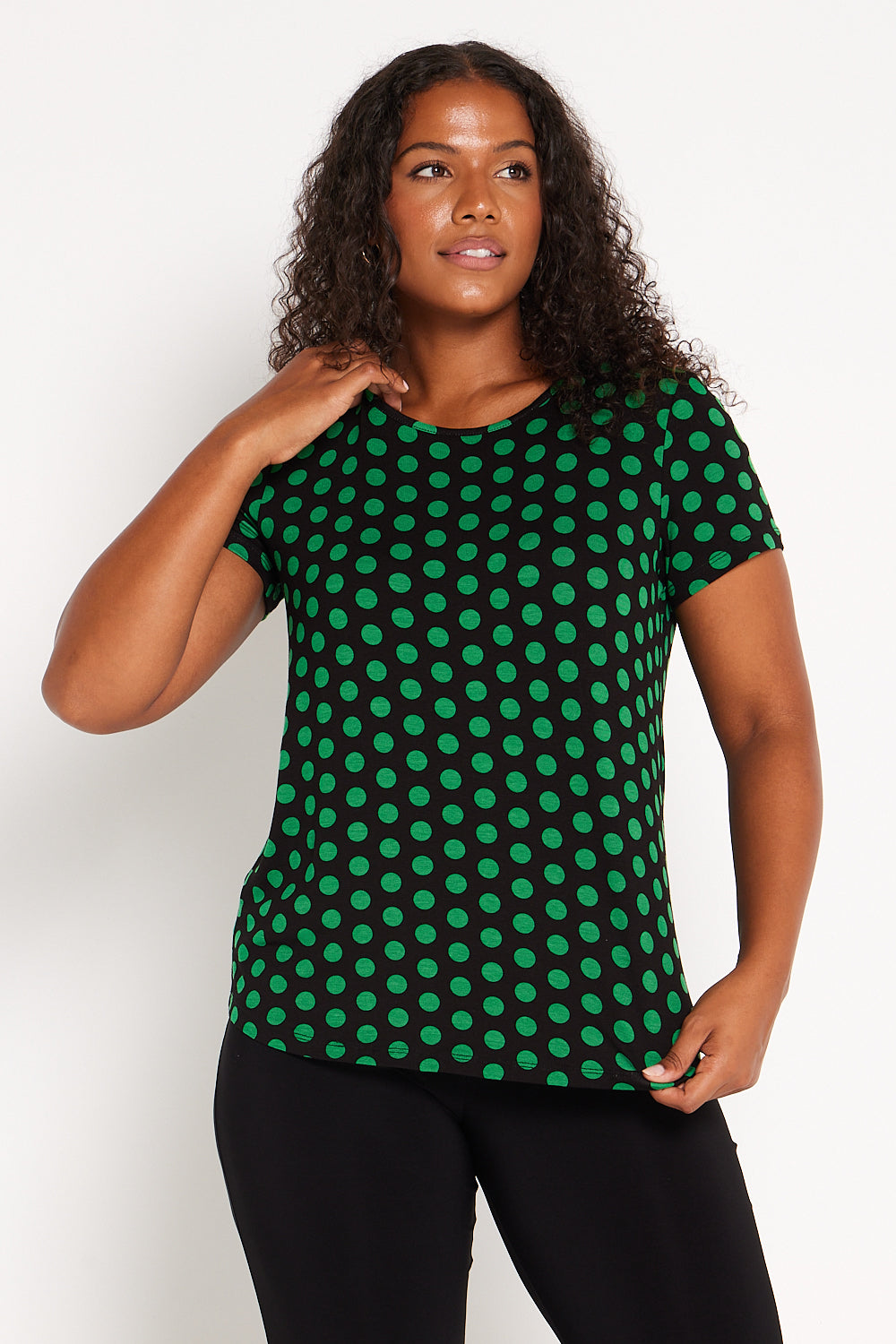 The Pleat Back Top - Black/Green Spot