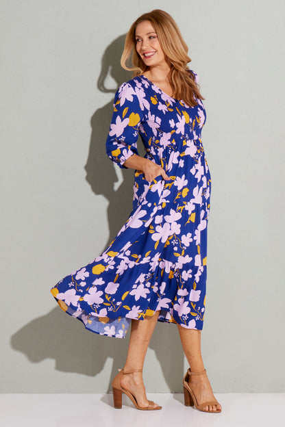 Rey Midi Dress - Navy Lavender Floral