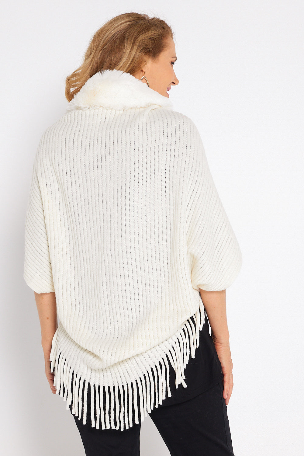 Rita Faux Fur Knit Cape - Cream